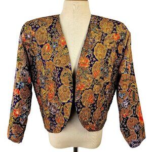 Ana Mori 80s Batik Open Front Crop Jacket Women Sz S/M Indonesia Hand Beaded NWT